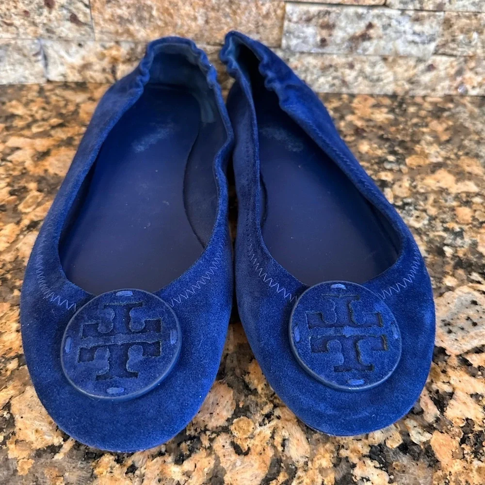 Tory Burch mini travel navy suede ballet flats